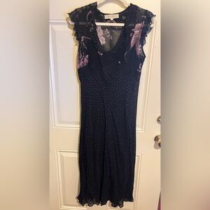 Nine West Black and Purple Polka Dot Floral Dress